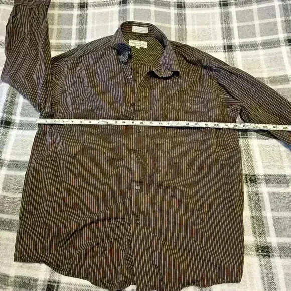 Vintage Mens L Eighty Eight brown with white pinstripe button down oxford shirts - Picture 6 of 8